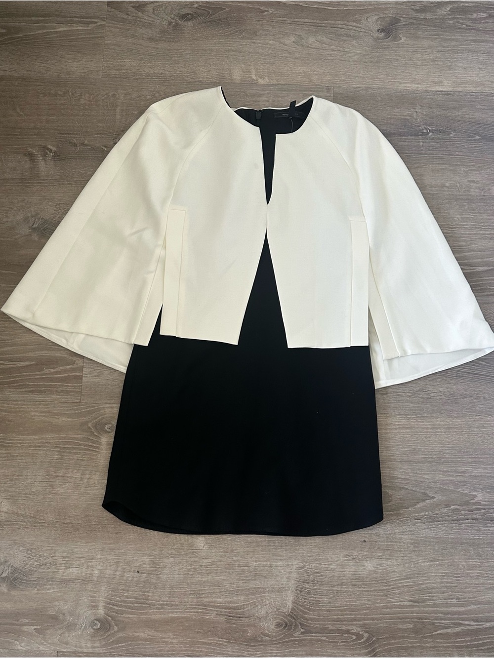 NWT BCBGMAXAZRIA Crystal Cape Overlay Shift Mini Dress Black White 6